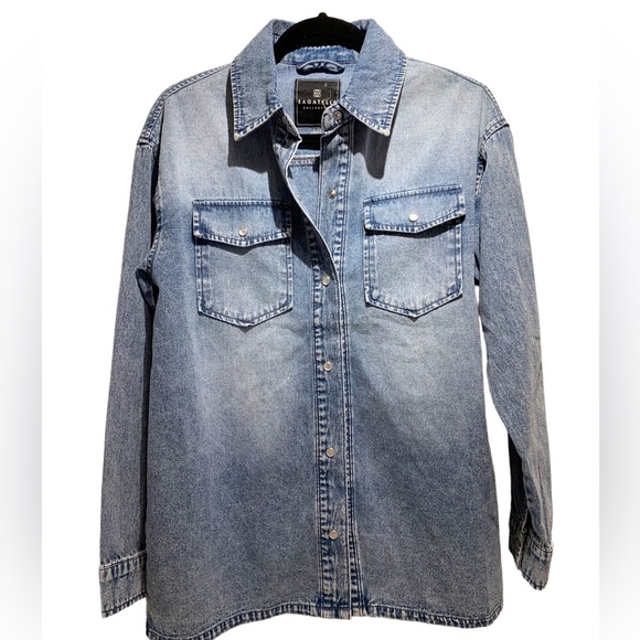 New Bagatelle oversized boyfriend’s blue Denim jacket Shirt 100% cotton size S - Picture 2 of 9